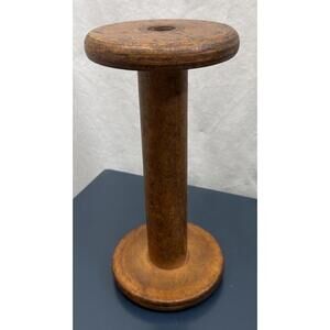 Vintage Industrial Large 10.5” Wooden Textile Spool Solid Wood Patina Farmhouse